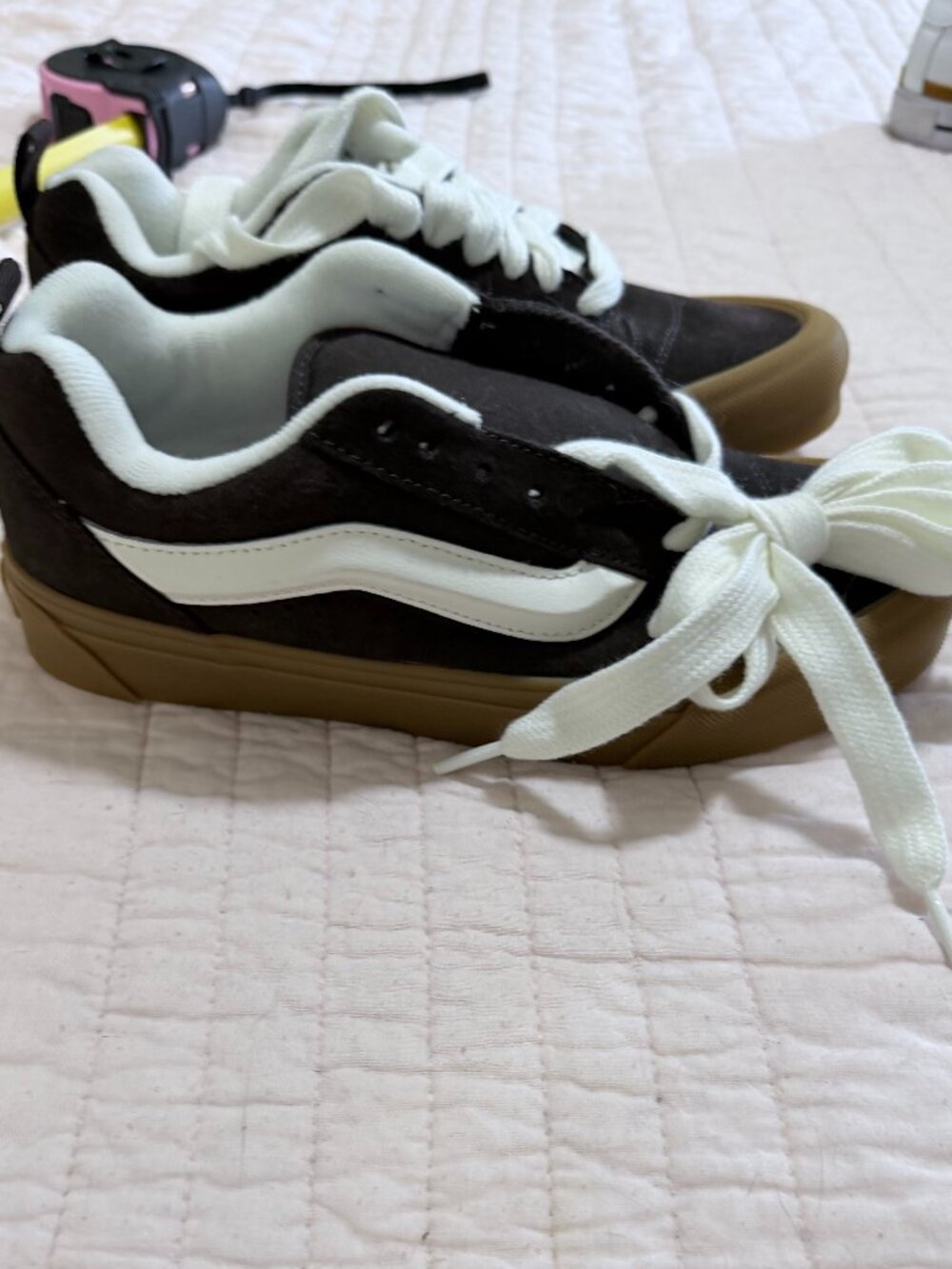 Vans Knu Skool Sneakers Brown White Gum Sole Boys Size 6.5